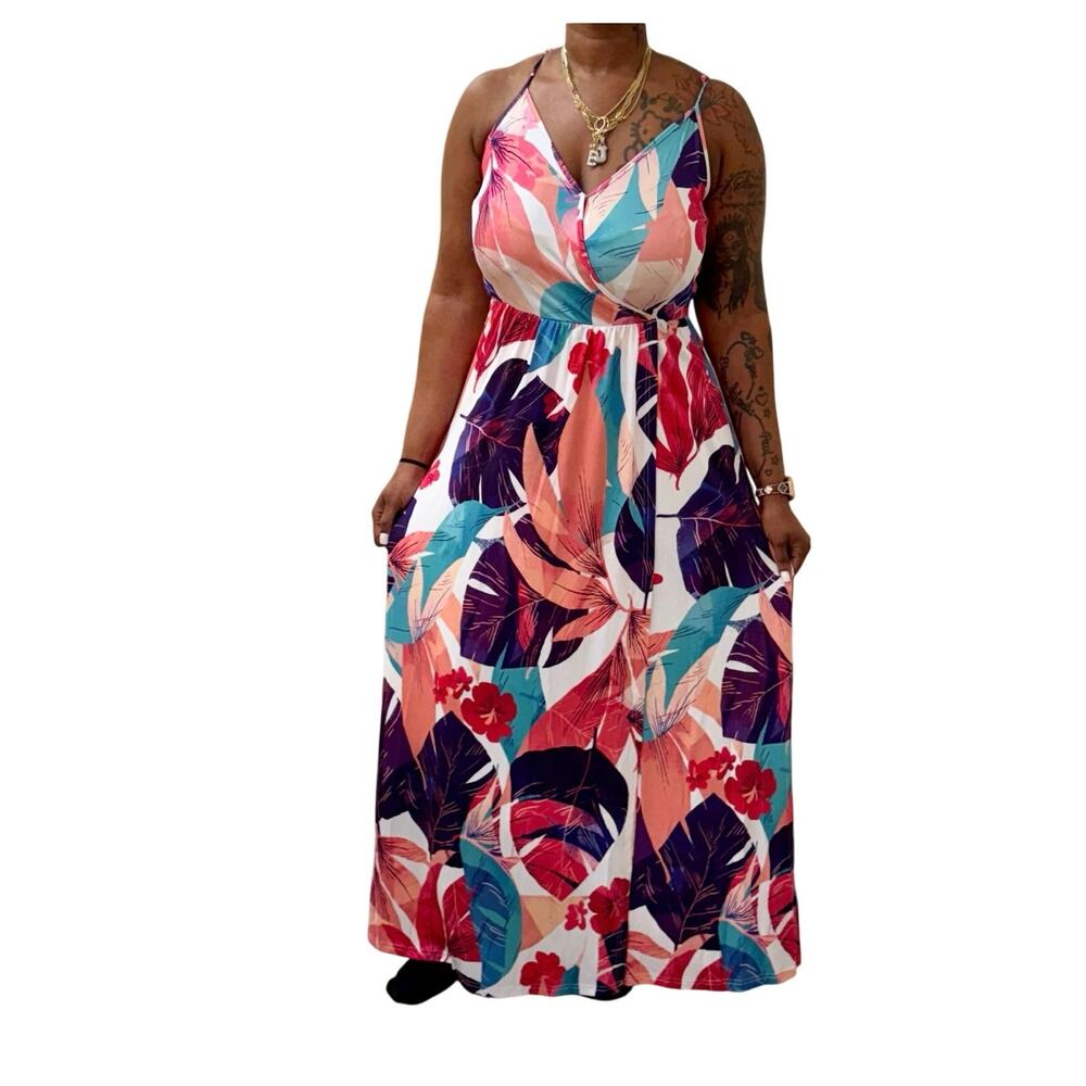 ININ Maxi dress Multi Color Floral Sleeveless Beach Party wedding women’s large